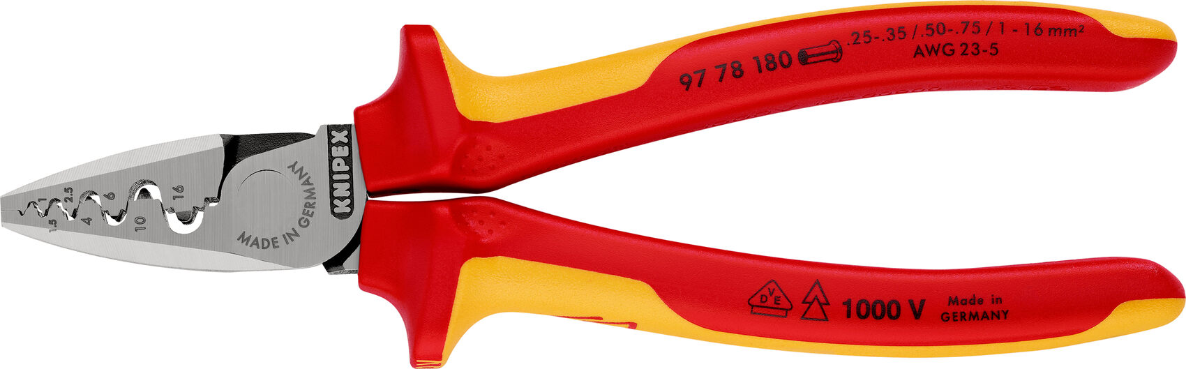 KNIPEX KNIPEX 97 78 180 SB Crimping Pliers for wire ferrules